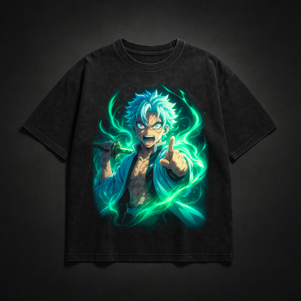 Sanemi Wind Breathing V1 Washed Tee | Demon Slayer