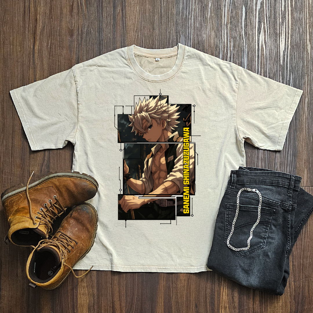 Sanemi Digital Frame Washed Tee | Demon Slayer