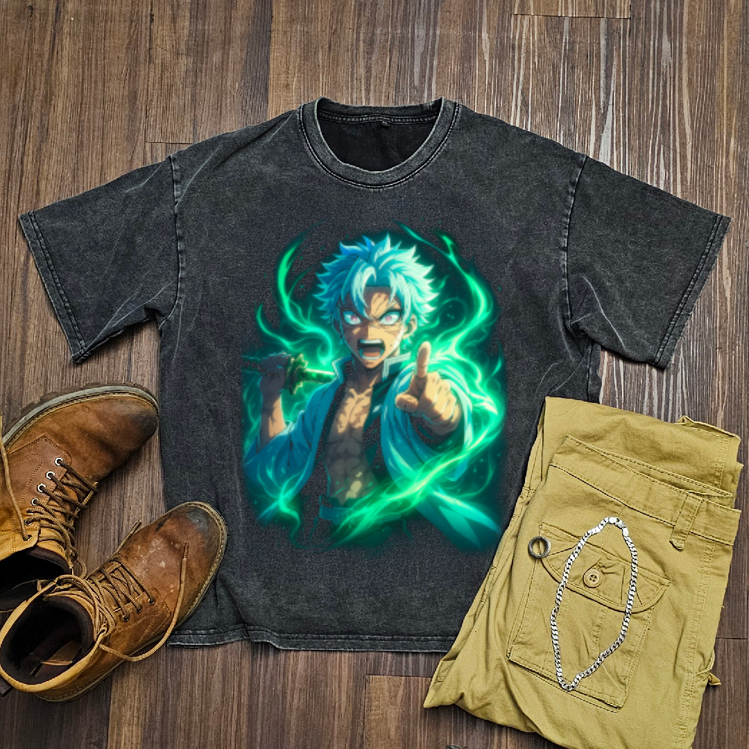 Sanemi Wind Breathing V1 Washed Tee | Demon Slayer