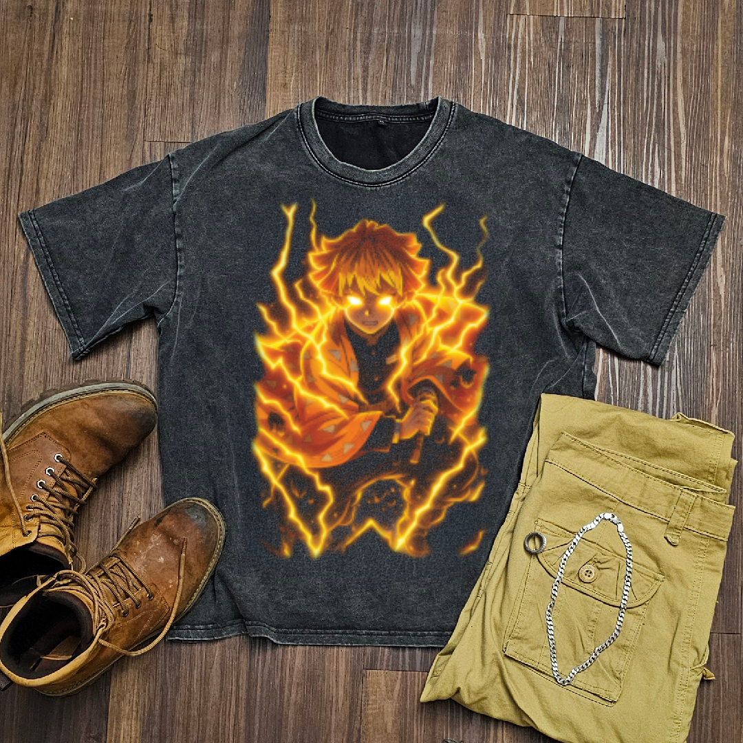 Zenitsu Thunder Breathing V1 Washed Tee | Demon Slayer
