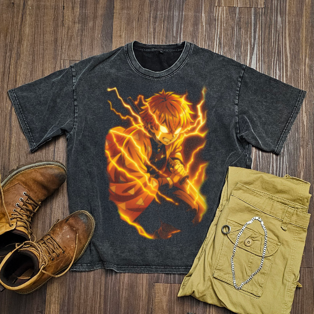 Zenitsu Thunder Breathing V3 Washed Tee | Demon Slayer