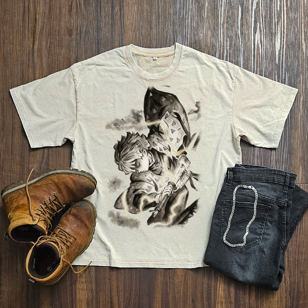 Zenitsu Vintage V1 Washed Tee | Demon Slayer