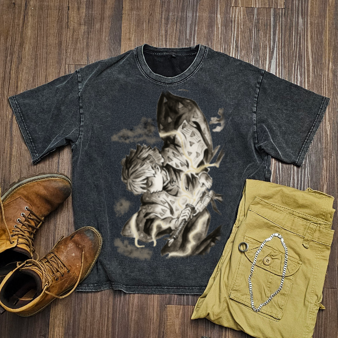 Zenitsu Vintage V1 Washed Tee | Demon Slayer